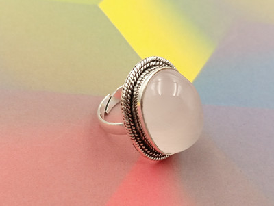SRGems Classic Oval Rose Quartz Stone Adjustable Plated Brass Ring for Women and Girls Brass Quartz Brass Plated Ring