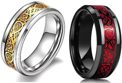 KRYSTALZ MENS STAINLESS STEEL COMBO PACK OF 2 PIECES CELTIC DRAGON RINGS Stainless Steel Sterling Silver, Titanium Plated Ring Set