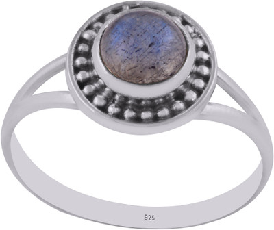 Silver And Gem SGE Natural Blue Flash Labradorite 7mm Gemstone Handmade 925 Sterling Silver Ring Silver Silver Plated Ring