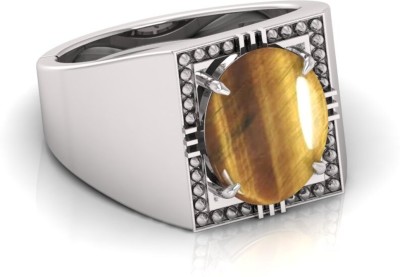 Pranjal Gems 7.25 Ratti Tiger Gemstone Adjustable Ring With Lab CertificateJO Crystal Gold Plated Ring