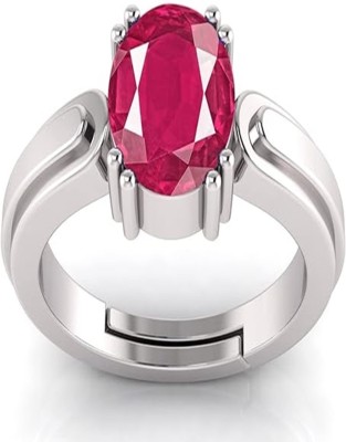 Kanvi Jewelers 7.25 Ratti Ruby Stone Original Certified Silver Plated Adjustable, Manik Stone Brass Ruby Gold Plated Ring