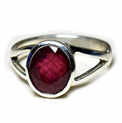 Gemzonite Ruby Ring Certified Manik Astrological Stone Stone Ruby Silver Plated Ring