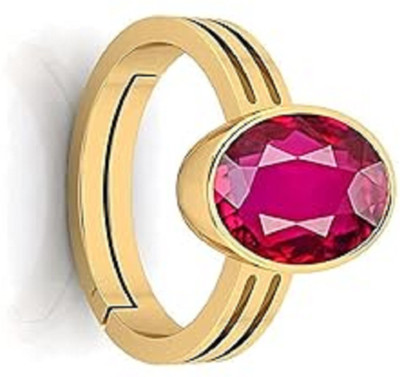 KUSHMIWAL GEMS 9.25 Ratti Natural Ruby Stone Manik Ring Adjustable Panchdhatu Ring Brass Ruby Gold Plated Ring