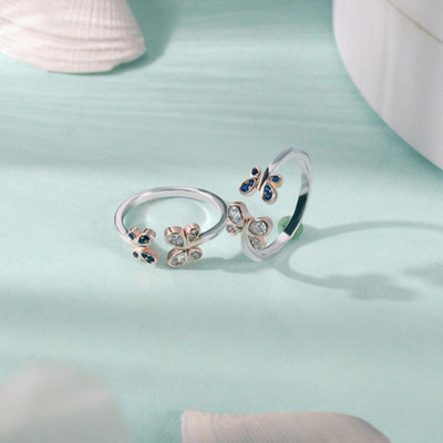 Trending Blue Bliss Toe Ring Sterling Silver Zircon Sterling Silver Plated Toe Ring Set