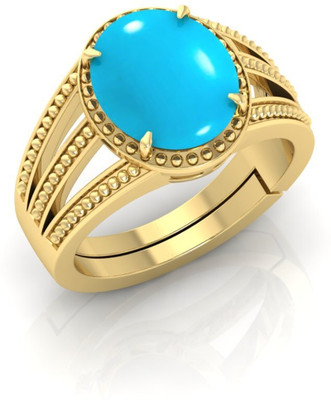 Viloxo Firoza Original Turquoise Stone Gold Plated Adjustable Ring With Lab Certificate Brass Turquoise Gold Plated Ring
