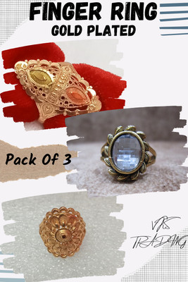 vks trading Finger Ring Gold Plated Non Adjustable Pack Of 3-036 Brass Ring