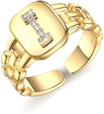 ZIVOM Initial Alphabets Letter I American Diamond Adjustable Copper Cubic Zirconia Gold Plated Ring