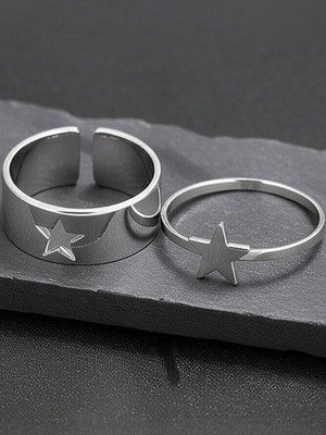 Dressberry Silver Star Couple Ring Matching Wrap Finger Ring For Women And Girls Alloy Silver Plated Ring Set