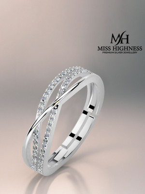 Miss Highness Infinity Design Zircon Diamond Adjustable Ring – Luxury Gift for Women & Girls, Sterling Silver Cubic Zirconia Rhodium Plated Ring