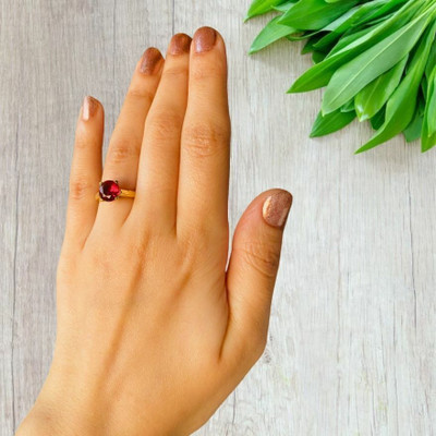 Gemzonite A+ Quality Natural Burma Ruby Manik Gemstone Ring for Women's and Men's Brass Ruby Gold Plated Ring