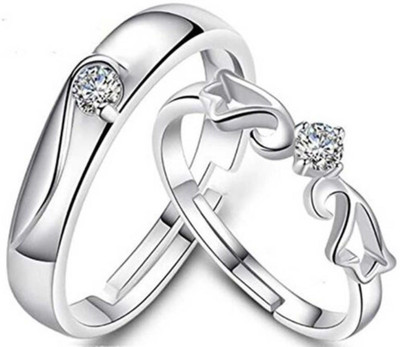 Agarwalproduct Couple Ring Crown King Queen American diamond Valentine Gifts Adjustable Brass, Stainless Steel, Copper Cubic Zirconia Rhodium, Silver, Titanium Plated Ring