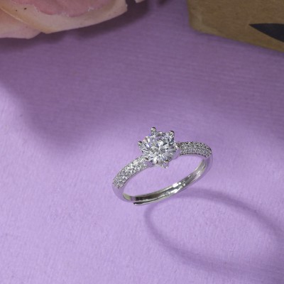 Voylla Round Cut CZ Cluster Setting Silver Plated Brass Ring Brass Silver Plated Ring