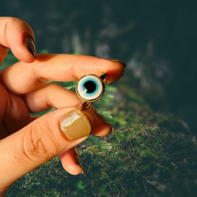 Chopra Gems Evil eye stone Ring evil Protection stone for unisex Stone For Men & Women Brass Gold Plated Ring