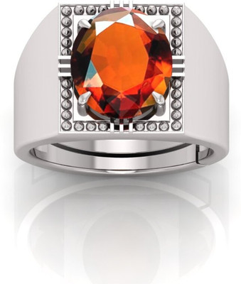 TODANI JEMS 12.25 Ratti Gomed Gemstone Adjustable Ring With Lab CertificateFB Crystal Garnet Sterling Silver Plated Ring
