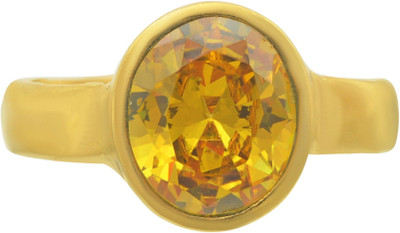 Jewelswonder Gold plated Synthetic Yellow Sapphire Pukhraj Fashion finger ring Men Women Brass Sapphire Gold Plated Ring
