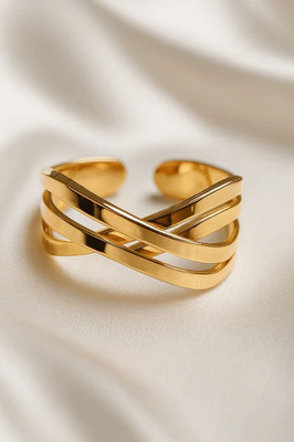 cieloria Golden Aura Crossover Statement Ring Stainless Steel Ring