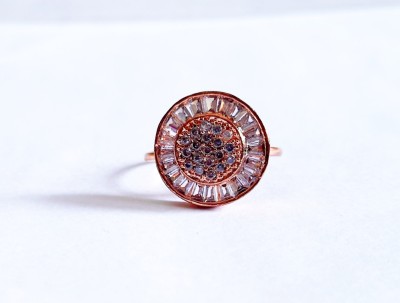 Skjewells American Diamond Round Shape Rose Gold Adjustable Ring Metal Diamond Gold Plated Ring