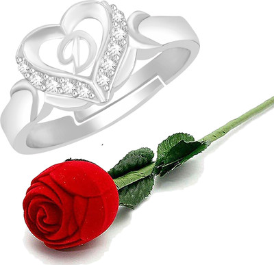 MEENAZ Rose ring box with rings D girls women girlfriend lovers couple ladies wife love Alloy, Metal, Copper, Crystal, Brass Crystal, Zircon, Diamond Silver Plated Ring Set