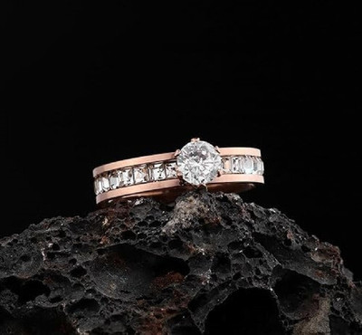 Ornista Jewels Gold Plated Ring with One Diamond Stainless Steel Ring