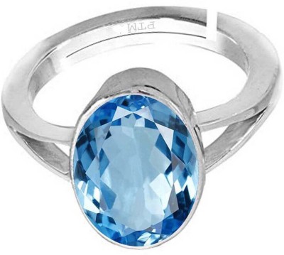 PTM Natural Blue Topaz 5.25 Ratti or 5 Ct Gemstone for Men bis Hallmark 925 Sterling Silver Ring