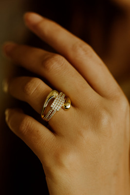 RAYEOS Stainless Steel Cubic Zirconia Gold Plated Ring