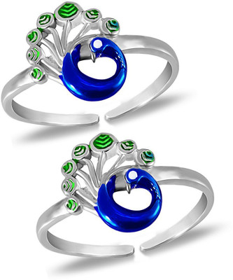 Parnika Exuberant Colourful Peacock Design Adjustable Hallmark 92.5 Sterling Silver Toe Ring
