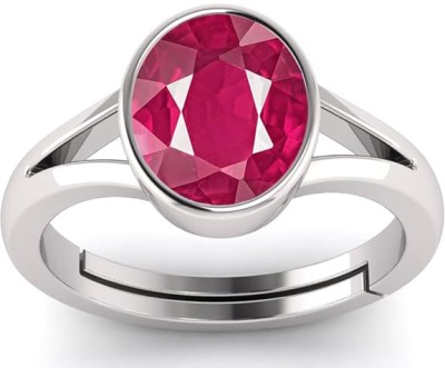 VishvMa 7.25 Ratti Created Ruby Ring Certified Adjustable Ring for Men & Women Metal Ruby Ring