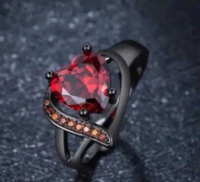 Lyzoo Valentines Special Red Heart Ring Fashion Silver Plated Dual Heart Crystal Ring Brass Ruby Silver Plated Ring