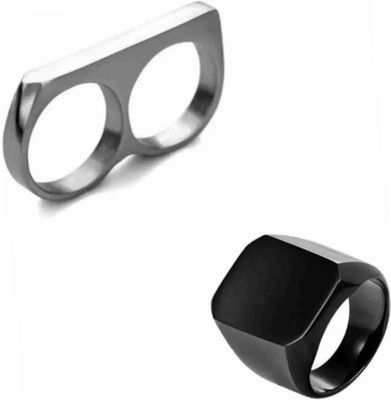 Neerajyoti Square ad and double finger ring combo set Alloy Titanium, Silver Plated Ring Set