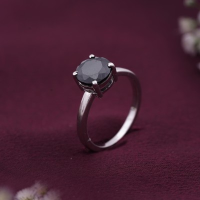ZALKARI Sterling Silver Black Stone Adjustable propose ring for girls and women Sterling Silver Zircon Silver Plated Ring