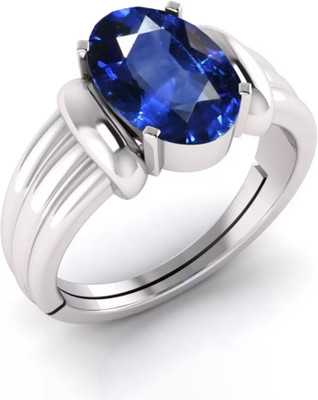 lilagems Blue Sapphire 8.25 Ratti Certified Neelam Stone Astrology Ring for Men & Women Metal Sapphire Silver Plated Ring