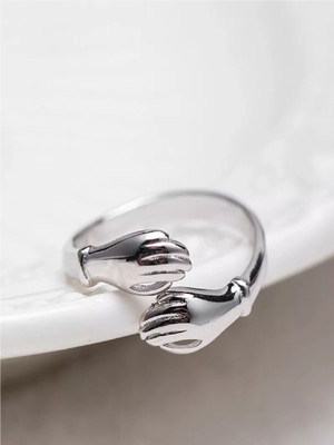 Deevora Adjustable Love Hug Ring for Wife Girlfriend Husband Boyfriend Lovers Couple Stainless Steel Cubic Zirconia Titanium Plated Ring