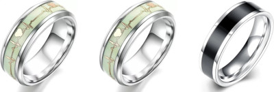 Dynamic Retail Global Set of 3 Ring for Men, Silver-Silver Alloy Ring