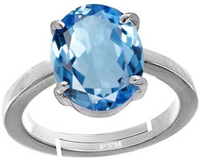 PTM Natural Blue Topaz 8.25 Ratti or 7.5 Ct for Women bis Hallmark 925 Sterling Silver Ring