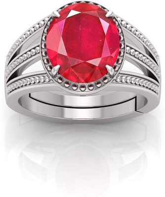 TODANI JEMS Natural 12.25 Ratti Ruby Manikya Gemstone Adjustable Ring With Lab Certificate Brass Ruby Silver Plated Ring