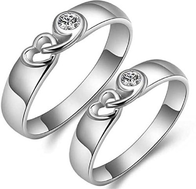 White Chimes 9 Heart Love Adjustable Couple Rings Stainless Steel Silver Plated Ring Set