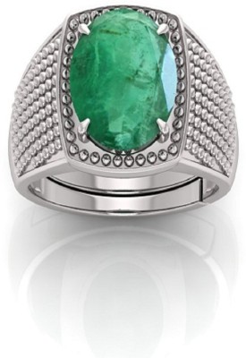 BHAIRAW GEMS 9.25 Ratti AA1 Quality Emerald /Panna Astrological for Boys and Girls Brass Emerald Silver Plated Ring