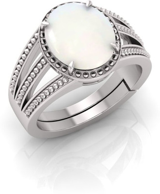 Pranjal Gems 14.25 Ratti Opal Gemstone Adjustable Ring With Lab CertificateTU Stone Opal Silver Plated Ring