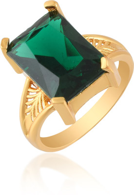RN Gold Plated Brass Green Stone CZ, Engagement Wedding Finger Ring Men Women Brass Cubic Zirconia Gold Plated Ring