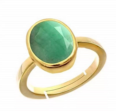 EVERYTHING GEMS 7.25 Ratti 6.60 Carat Natural Panna Emerald Adjustable Ring With Lab Certificate Brass Emerald Gold Plated Ring