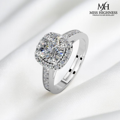 Miss Highness 925 Sterling Silver Ring for Women – Elegant Single Solitaire CZ Rhodium Plated Sterling Silver Cubic Zirconia Rhodium Plated Ring