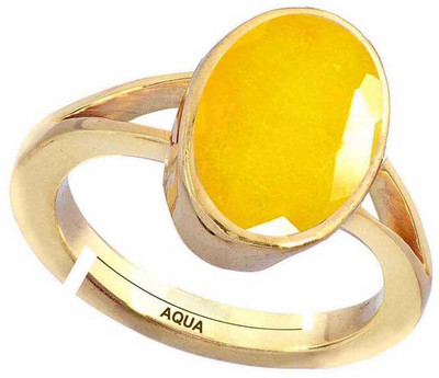 AQUAGEMS Yellow Sapphire (Pukhraj) 6.25 Ratti or 5.5 Ct Panchdhatu/5 Metal Men Adjustable Stone Ring