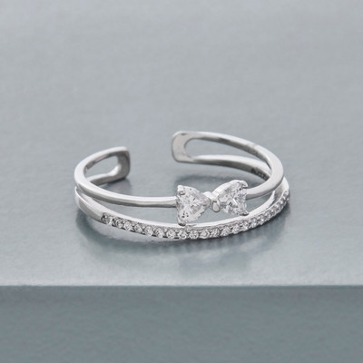 Kushal's Fashion Jewellery White Rhodium-Plated Zircon 92.5 Sterling Silver Finger Ring Sterling Silver Zircon Rhodium Plated Ring