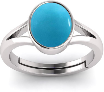 Gemzonite Firoza stone / Turquoise Ring certified and Astrological Purpose for unisex Brass Turquoise Sterling Silver Plated Ring