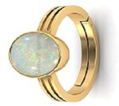 KUSHMIWAL GEMS 10.00 Carat 9.00 Ratti Australian Opal Ring Original Certified White Opal Brass Opal Gold Plated Ring