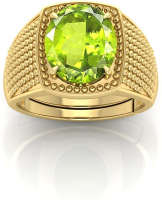 Pranjal Gems 12.25 Ratti Peridot Gemstone Adjustable Ring With Lab CertificateKC Crystal Peridot Gold Plated Ring