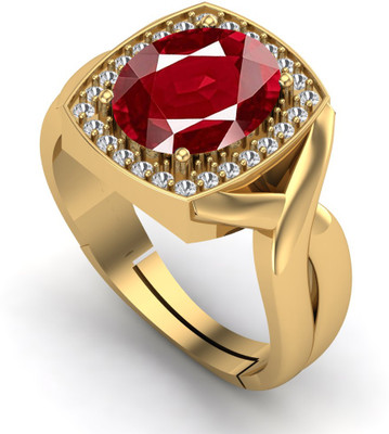 KUSHMIWAL GEMS 6.25 Ratti Natural Ruby Manik Loose Gemstone Brass Ruby Gold Plated Ring
