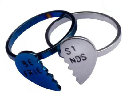 M Men Style Trendy Best Friend Silver-Gold Broken Heart Set Metal Silver, Gold Plated Set Stainless Steel Ring Set