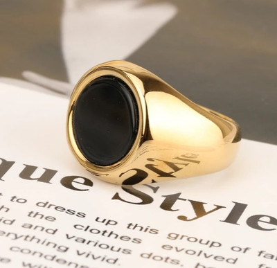 Vedansh Stylish Gold, Silver&Titanium Plated Rings Brass Onyx Gold Plated Ring