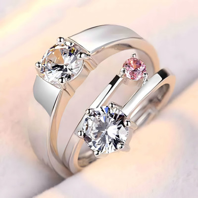 REVERSEA Adjustable Couple combo Ring Set for Girls & Women valentine gift Stainless Steel Cubic Zirconia Silver Plated Ring